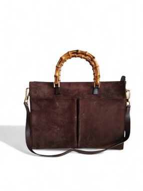 Gucci Brown Suede & Leather Bamboo Satchel Shoulder Bag